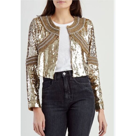 Veronica Beard Phaedra Sequin-Embellished Cropped Jacket Gold Women’s Size Small - Picture 1 of 12